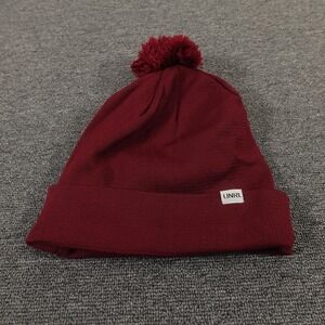 UNRL Hat Beanie Fitted Mens One Size Red Knit Pom Lined Winter Warm Insulated